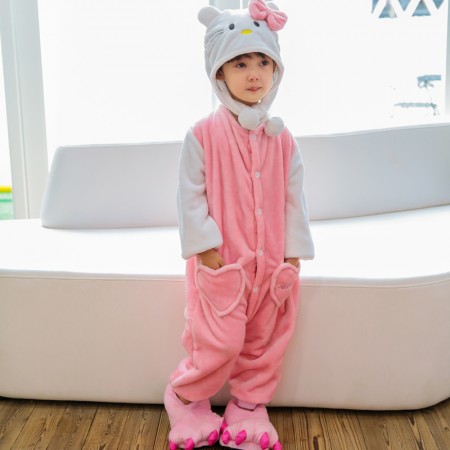 Kids Kitty Cat Onesie Costume Pajama for Boys & Girls With Hood