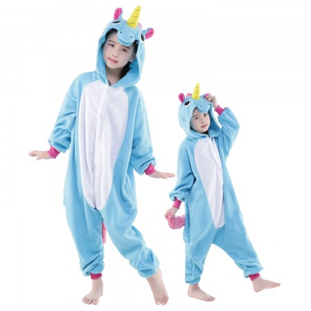 Kids Blue Unicorn Onesie Costume Pajama Animal Outfit for Boys & Girls