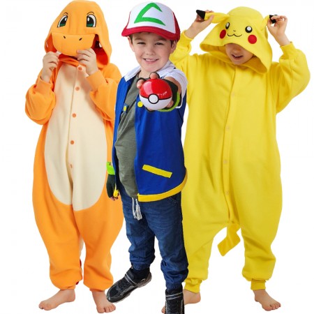 Pokemon Costumes Ash Ketchum & Pikachu & Snorlax & Eevee & Squirtle & Charizard & Bulbasaur & Gengar Onesie for Kids