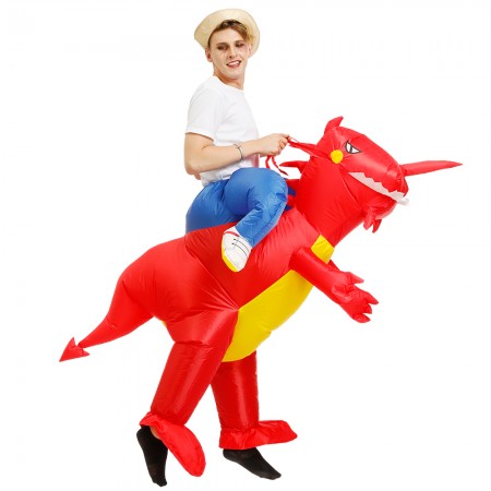 Inflatable Red Dinosaur Costume Halloween Blow Up Ride On Funny Costumes For Adult & Kids