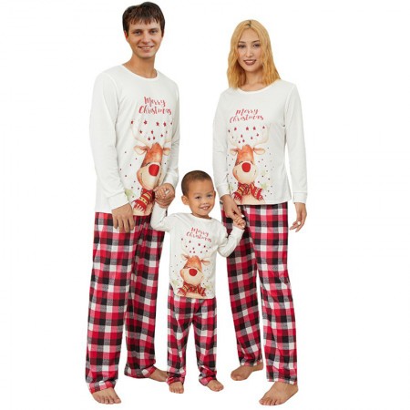 Deer Printed Family Christmas Pajamas Set Holiday Pjs For Parents Kids