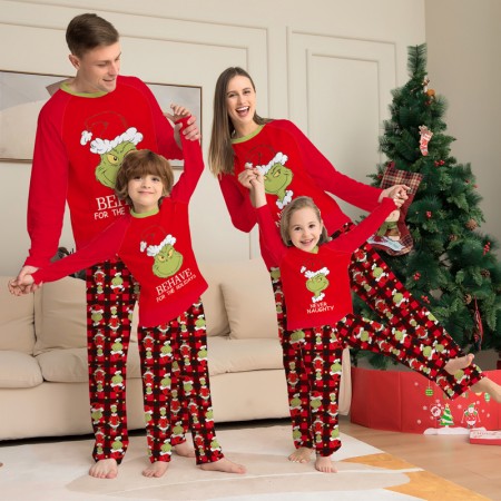 Cartoon Plaid Family Matching Christmas Pajamas Set Holiday Santa Claus Sleepwear