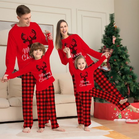 Christmas Matching Family Pajamas Plaid Deer Cotton Pjs Elk Clothes Sleepwear