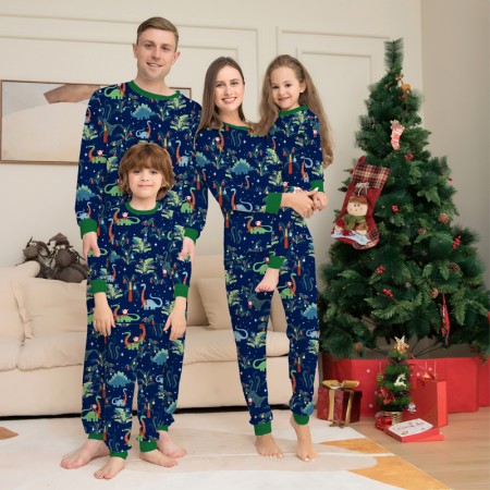 Navy Dino Family Christmas Pajamas Sets for Women Men