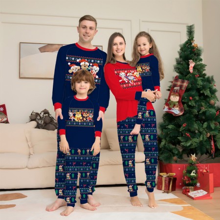 Dog Pattern Christmas Pajamas Crew Neck Top + Printed Pants