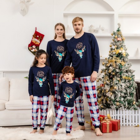 Christmas Matching Family Pajamas Elk Printed Long Sleeve Top and Pants