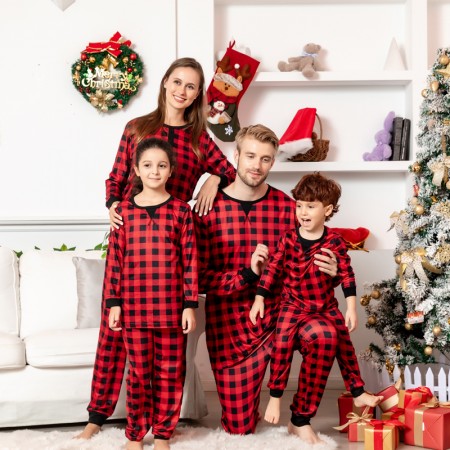 Matching Christmas Pjs Plaid Sleepwear Long Sleeve Tops & Pants Loungewear