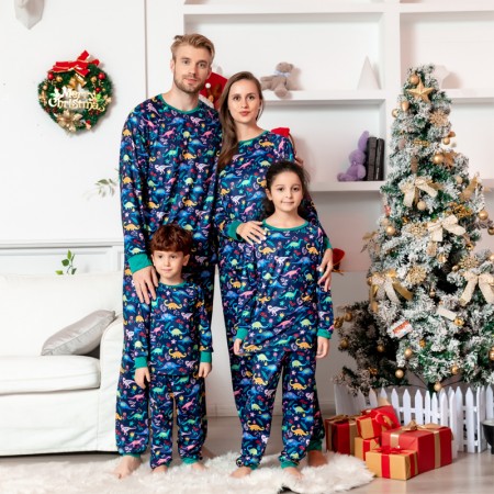Family Christmas Pajamas Set Cartoon Dino Printed Sleepwear