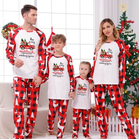 Matching Family Christmas Pajamas Plaid Print Stitching Homewear