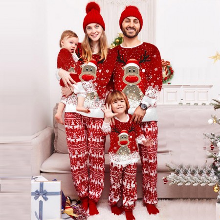 Christmas Pajamas Colored Printing Crewneck Sleepwear Set