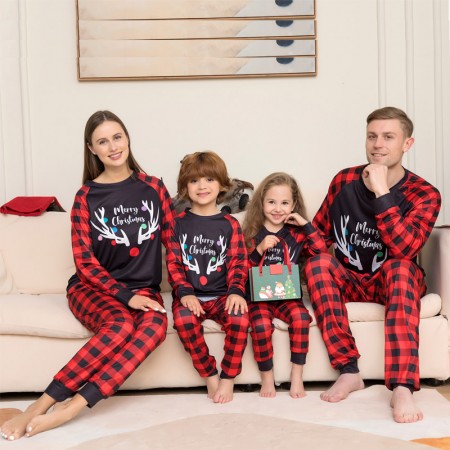 Christmas Plaid Deer Print Family Matching Pajamas Sets