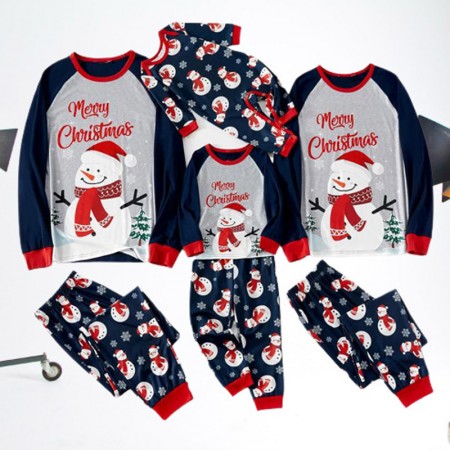 Family Christmas Pajamas Set Snowman Print Matching Clothes