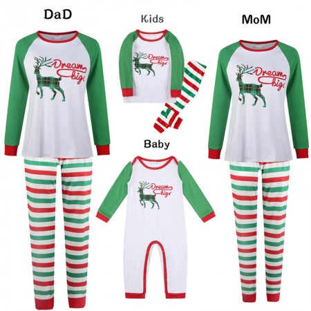 Stripe Elk Christmas Matching Family Pajamas Homewear Set