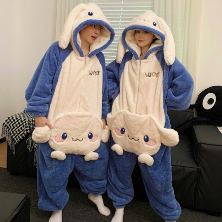 Cinnamoroll One-Piece Couple Pajamas Winter Kawaii Sleepwear