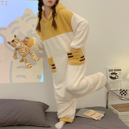 Cartoon Tiger One Piece Flannel Pajamas Warm Onesies Jumpsuit