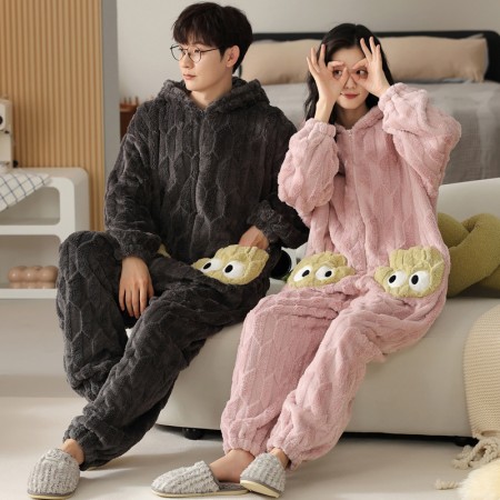 Couples Fleece Onesies Thicken Sleepwear Jumpsuit