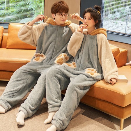 Fluffy Fleece Onesie Pajamas Couples Hooded Loungewear