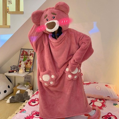 Kigurumi Animal Flannel Onesie Blanket Girls Bear Nightgown 