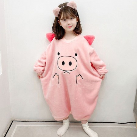 Kids Pig Blanket Flannel Pajamas Fluffy Hoodies Dress