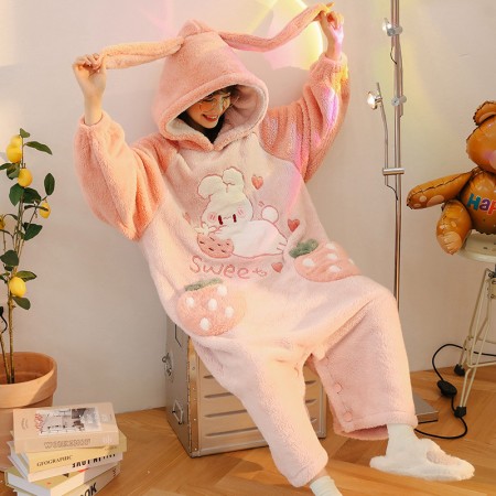Winter Hoodies Pajamas Rabbit One Piece Homewear Loungewear