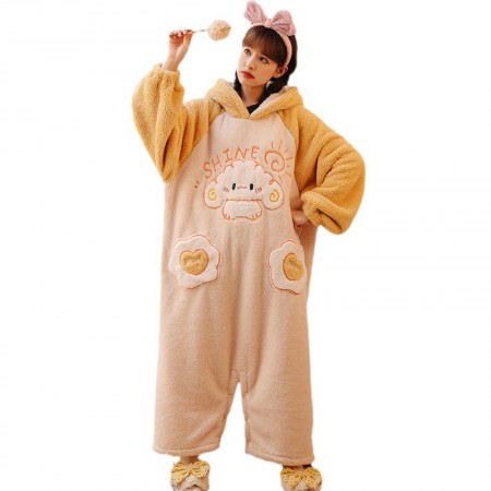 Girls Kigurumi Flannel Onesie Pajamas Sleepwear Loose Loungewear